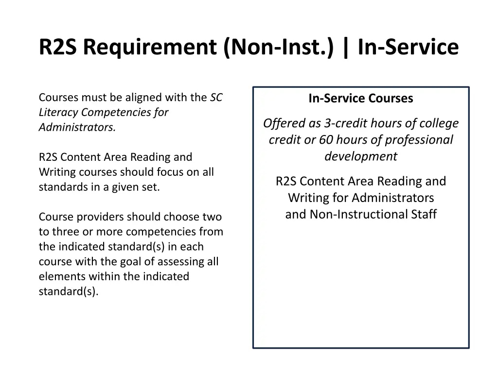 r2s requirement non inst in service