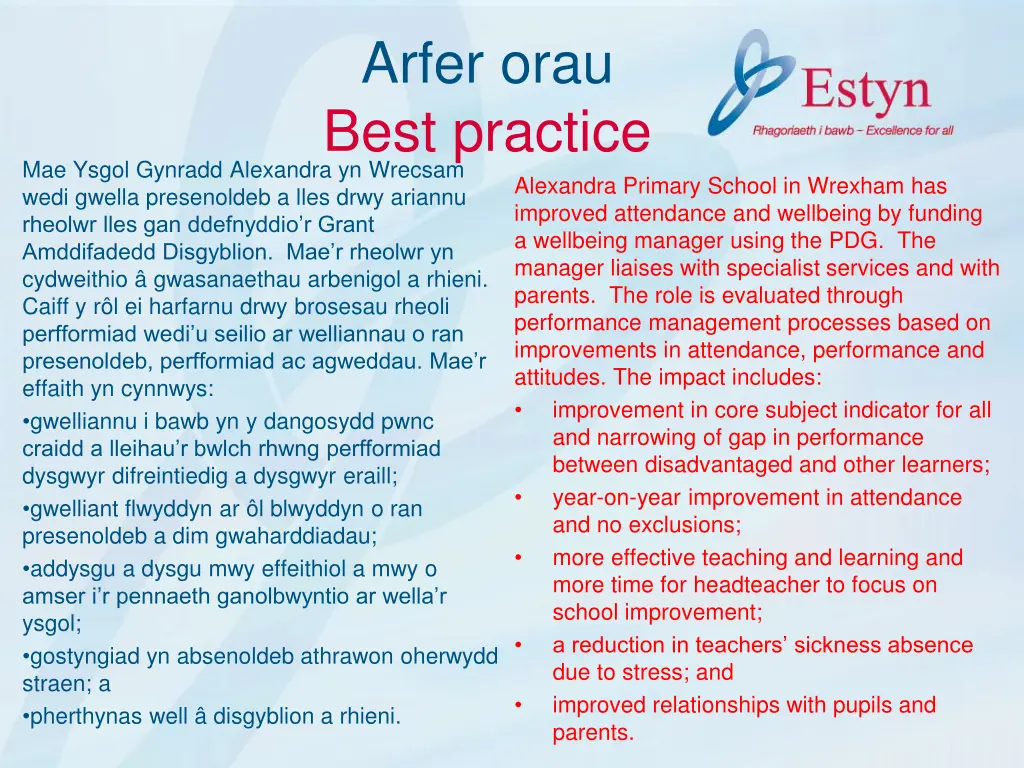 arfer orau best practice