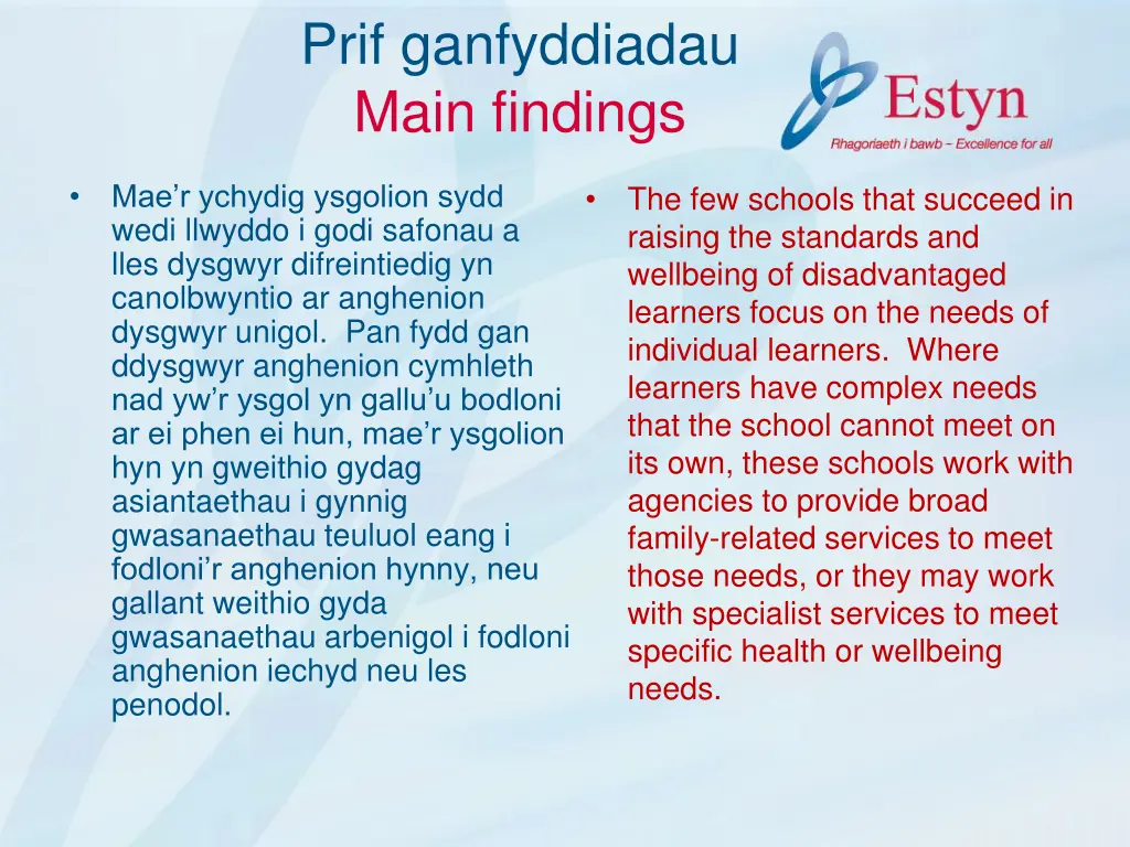 prif ganfyddiadau main findings 1