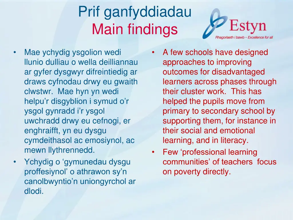 prif ganfyddiadau main findings 4