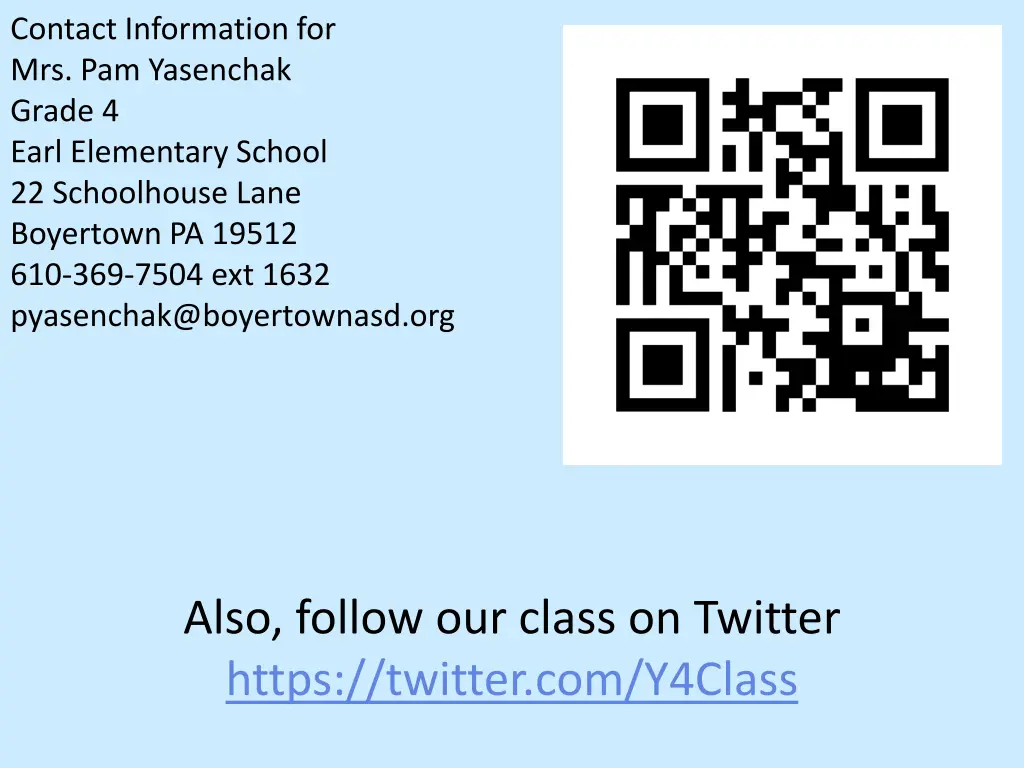 contact information for mrs pam yasenchak grade