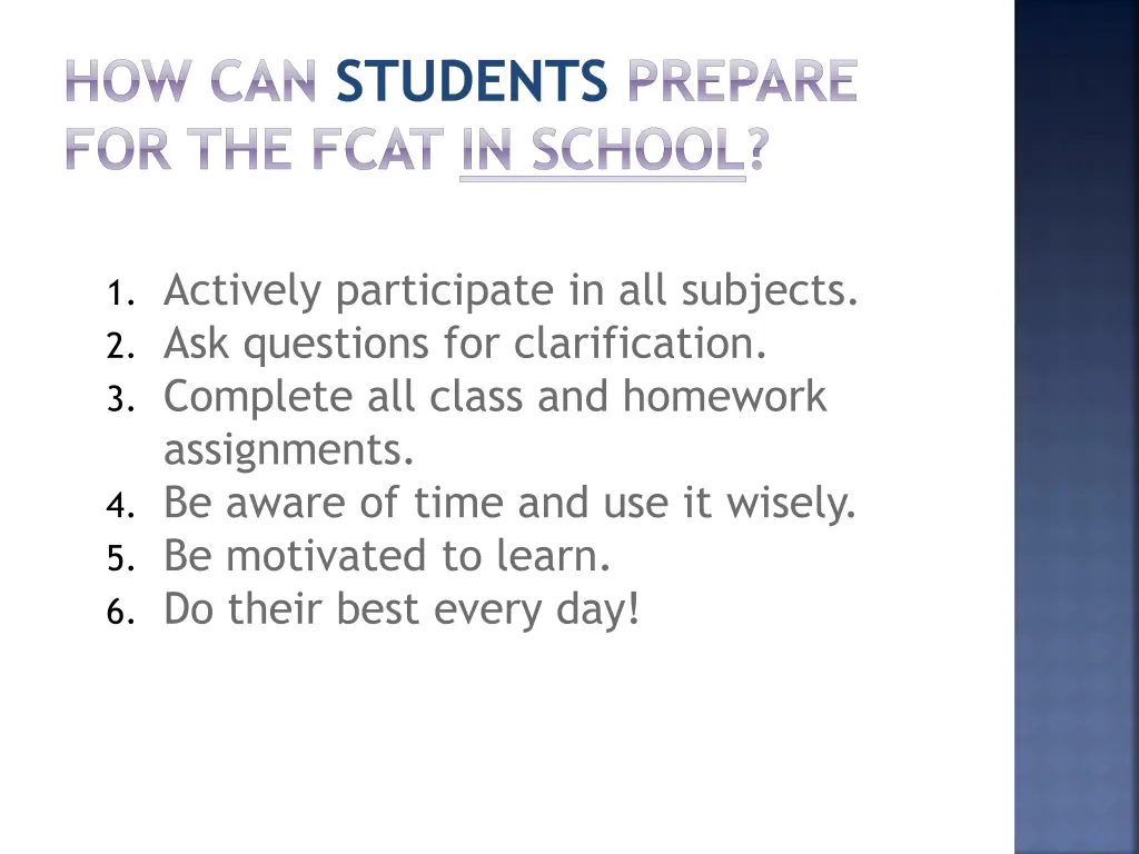 how can students prepare for the fcat in school