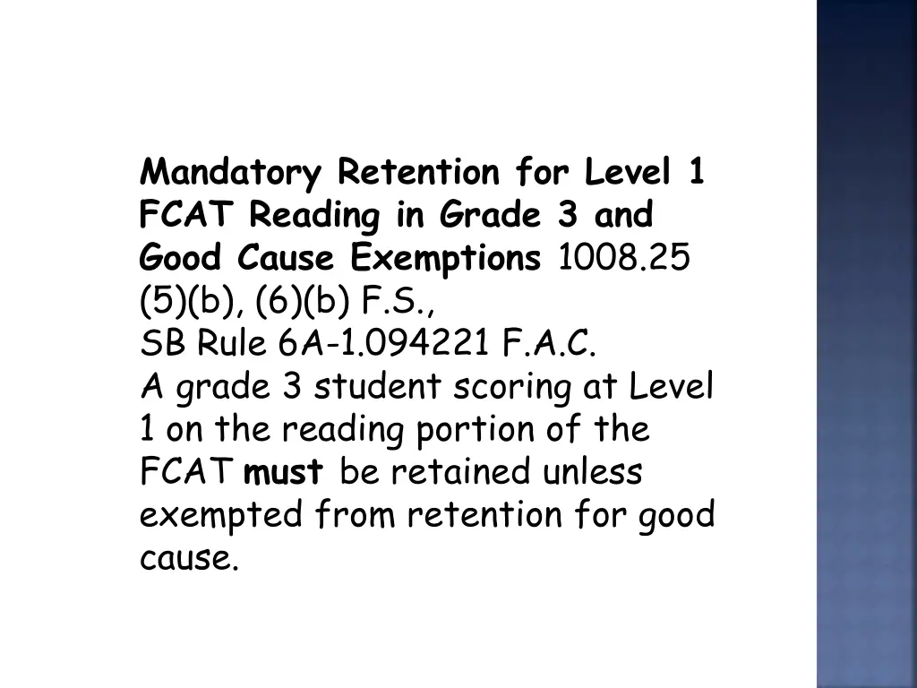 mandatory retention for level 1 fcat reading