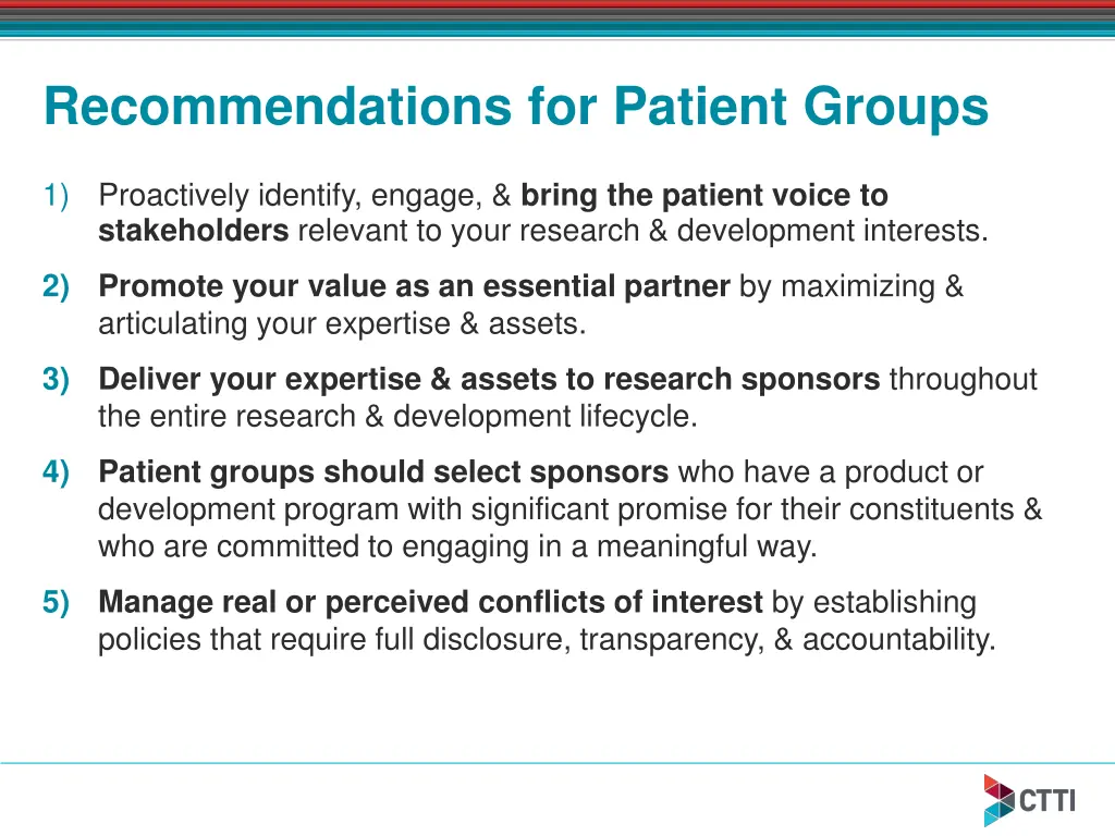 recommendations for patient groups