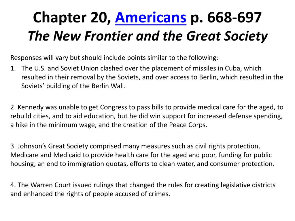 chapter 20 americans p 668 697 the new frontier