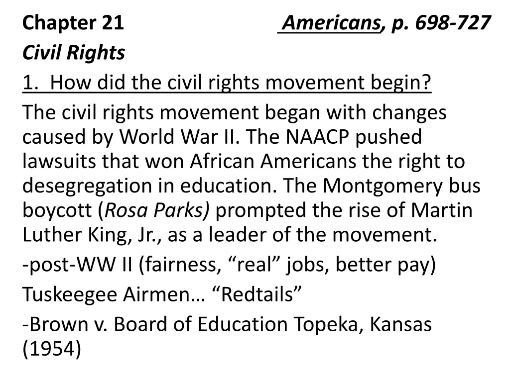 chapter 21 civil rights 1 how did the civil