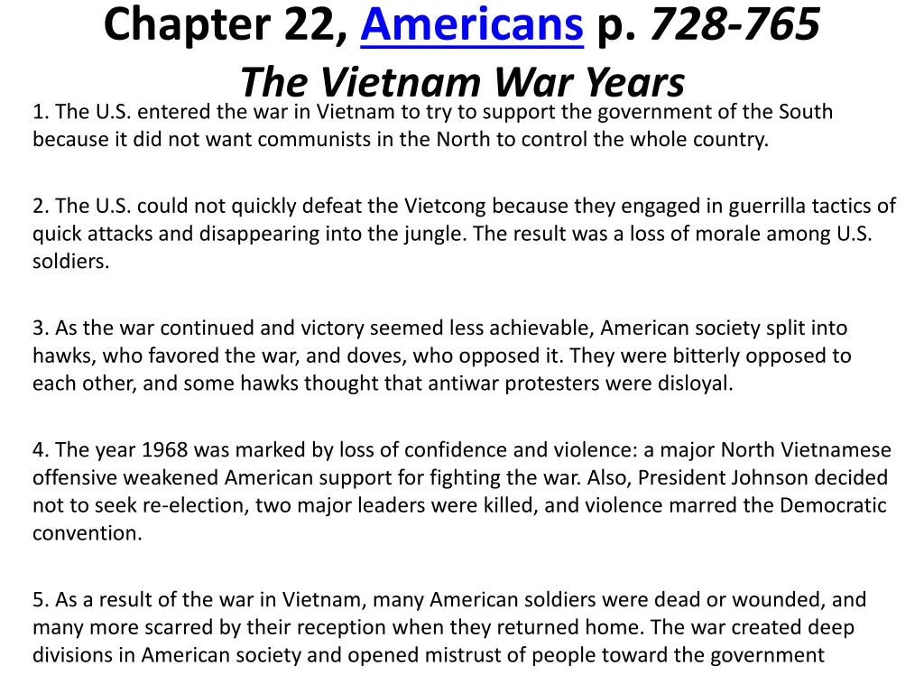 chapter 22 americans p 728 765 the vietnam