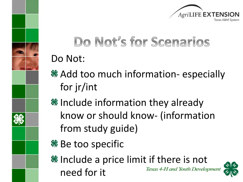 do not s for scenarios do not add too much