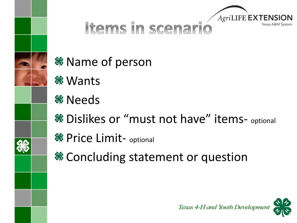 items in scenario