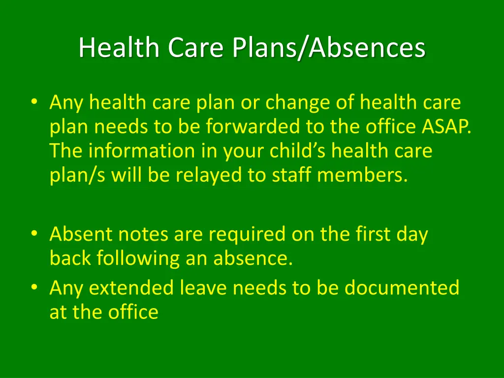 health care plans absences