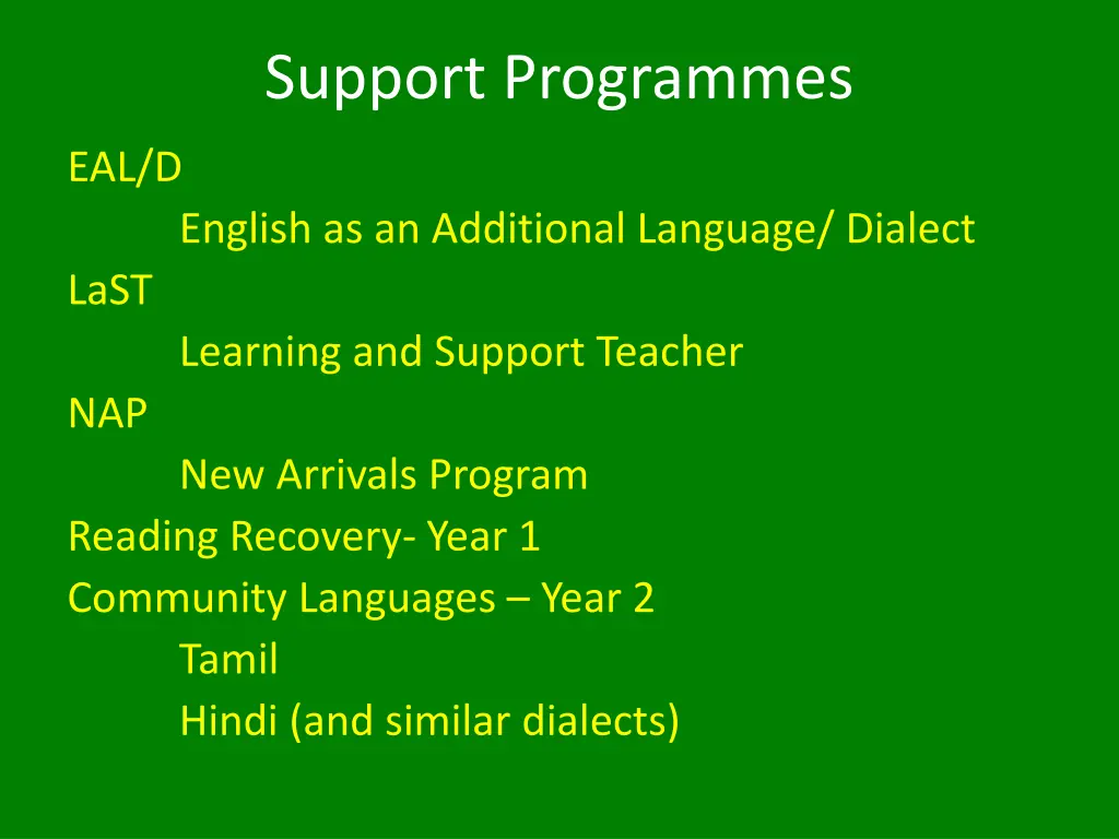 support programmes