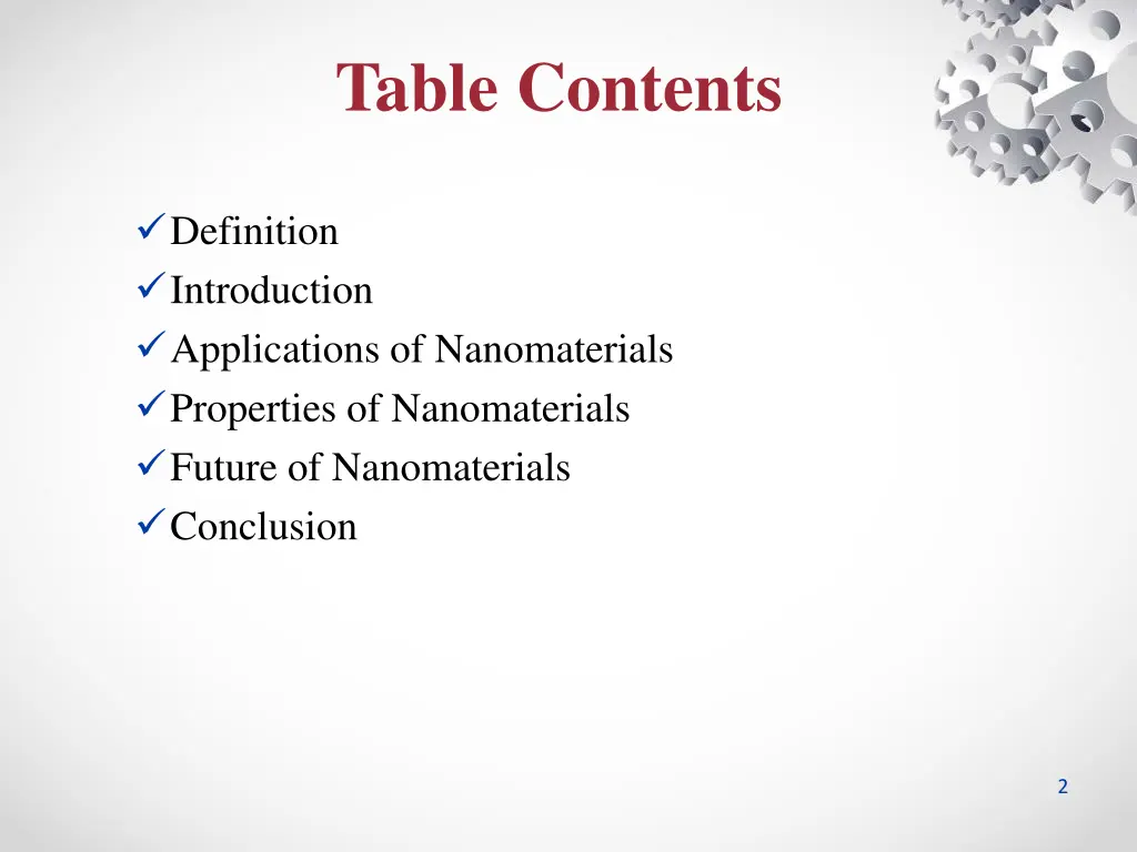 table contents