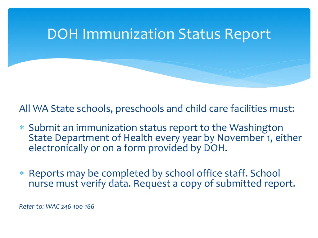 doh immunization status report