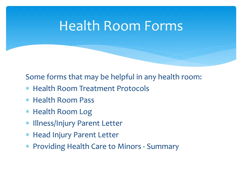 health room forms