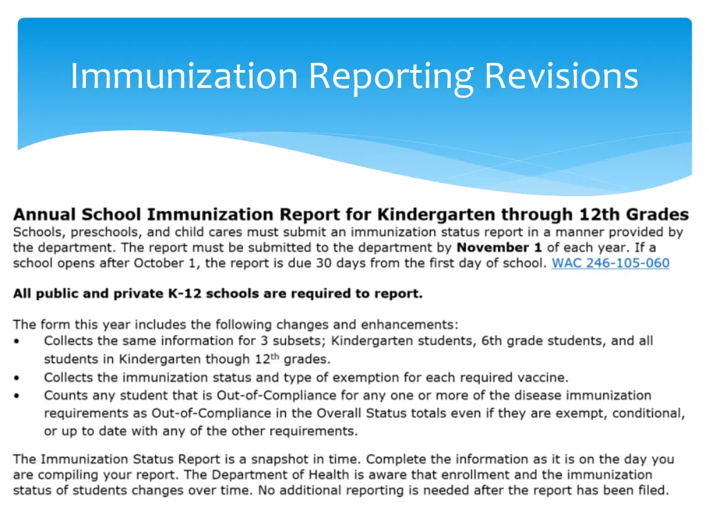 immunization reporting revisions