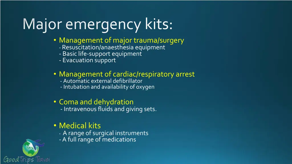 major emergency kits management of major trauma