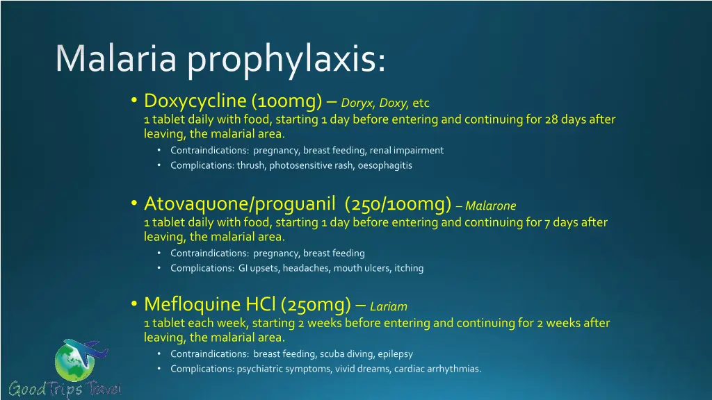 malaria prophylaxis doxycycline 100mg doryx doxy