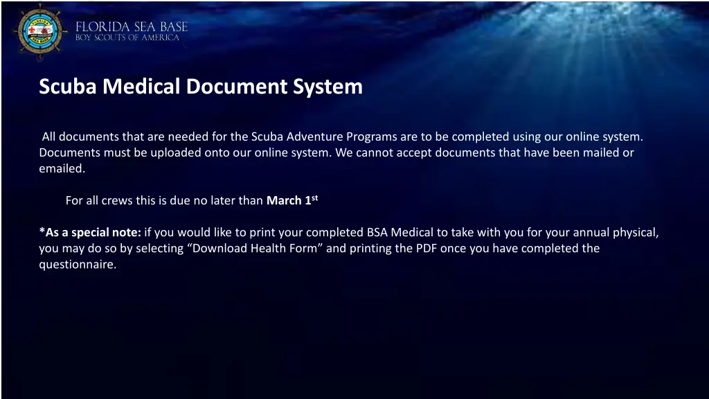 scuba medical document system