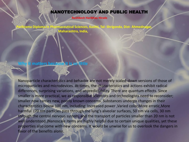 nanotechnology and public health nanotechnology