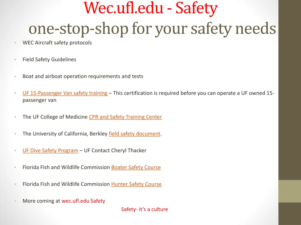 wec ufl edu safety one stop shop for your safety