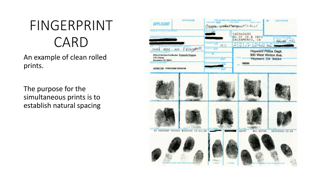 fingerprint card an example of clean rolled prints