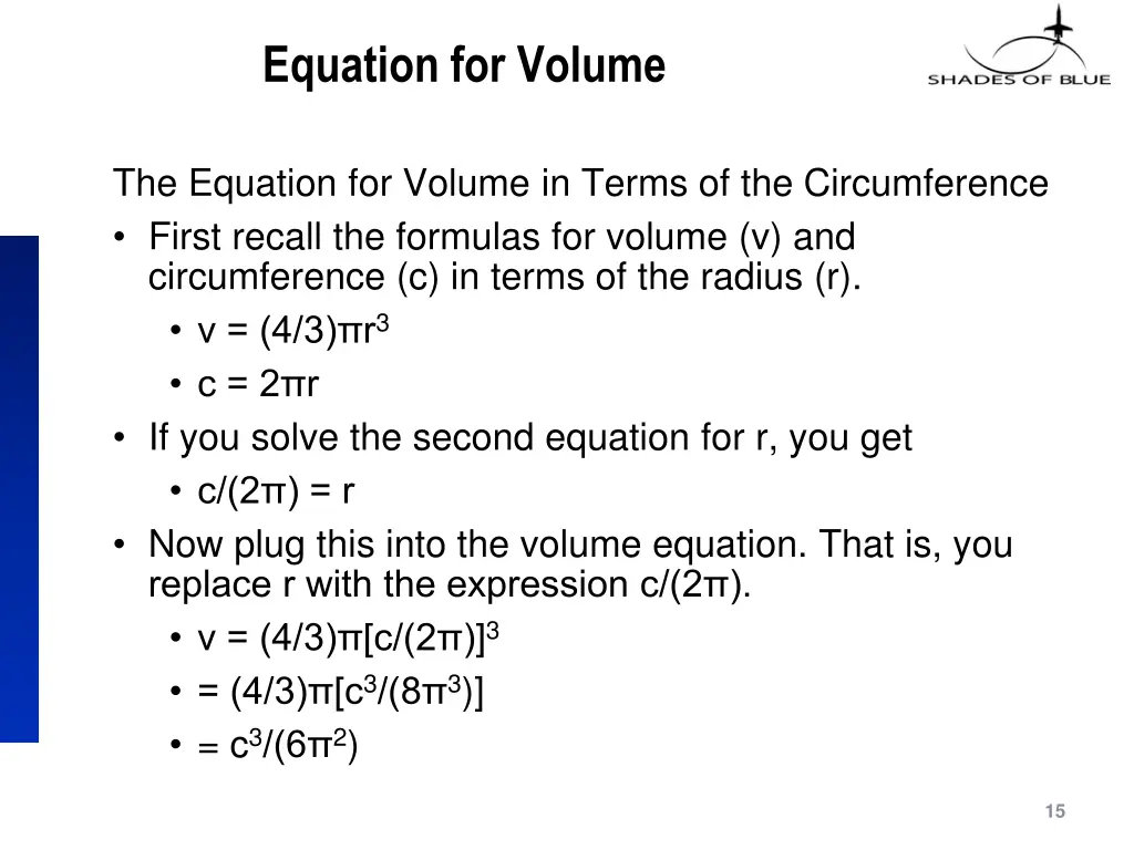 equation for volume