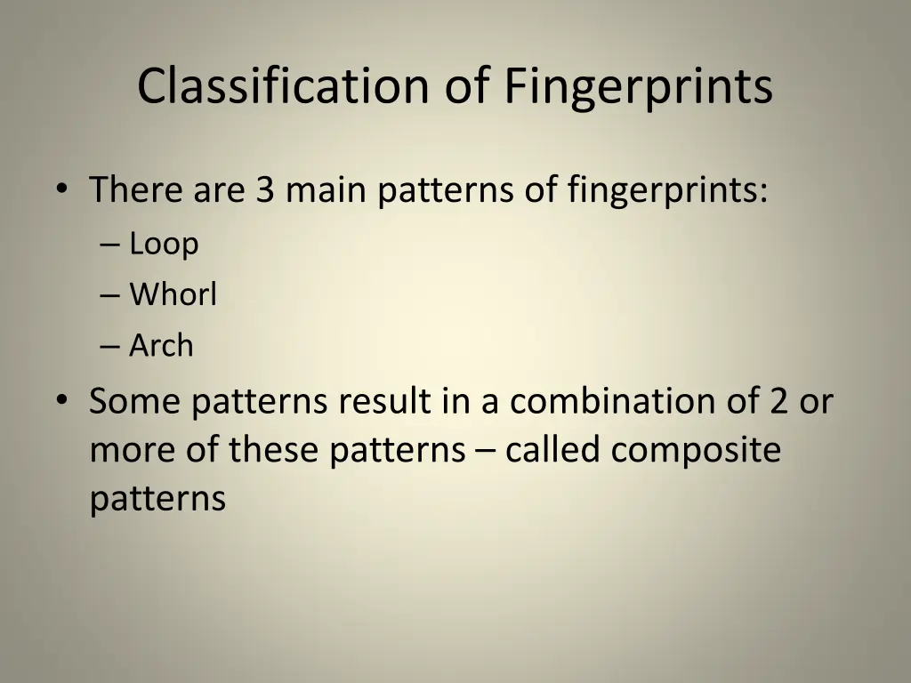 classification of fingerprints