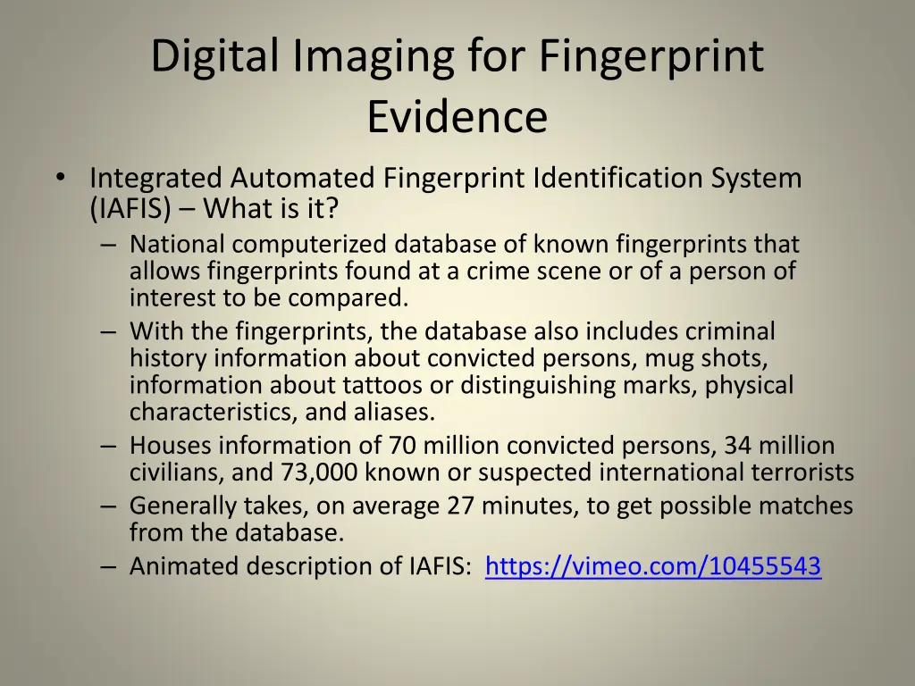 digital imaging for fingerprint evidence