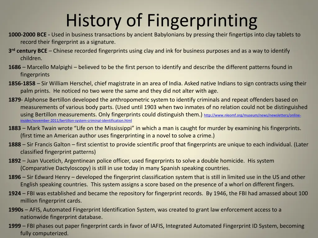 history of fingerprinting 1000 2000 bce used