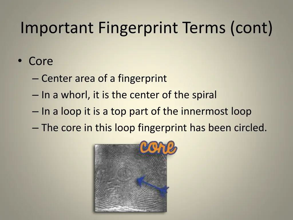 important fingerprint terms cont 1