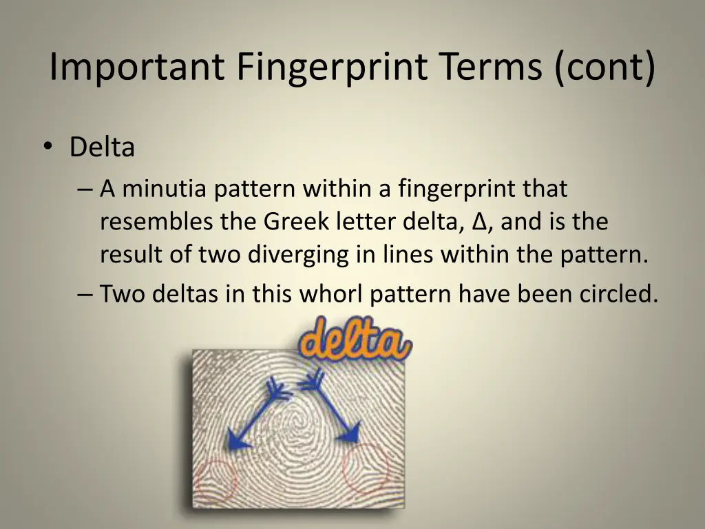 important fingerprint terms cont