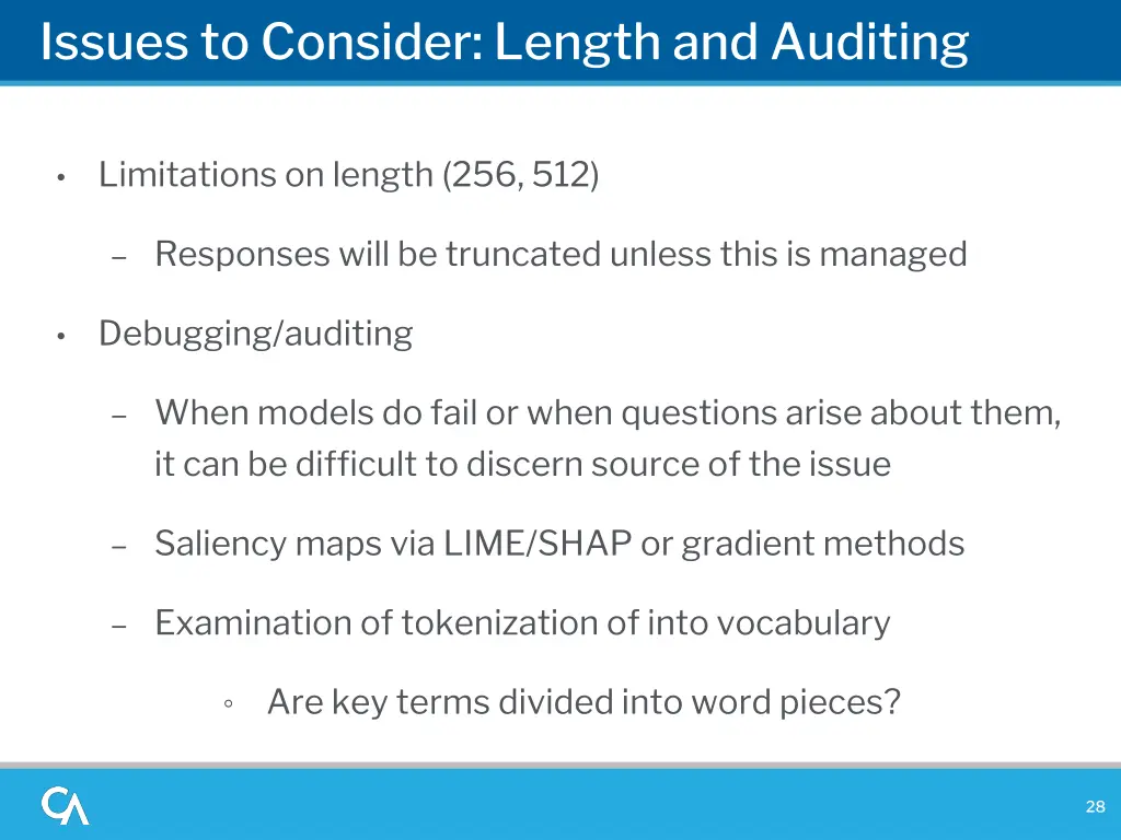 issues to consider length and auditing