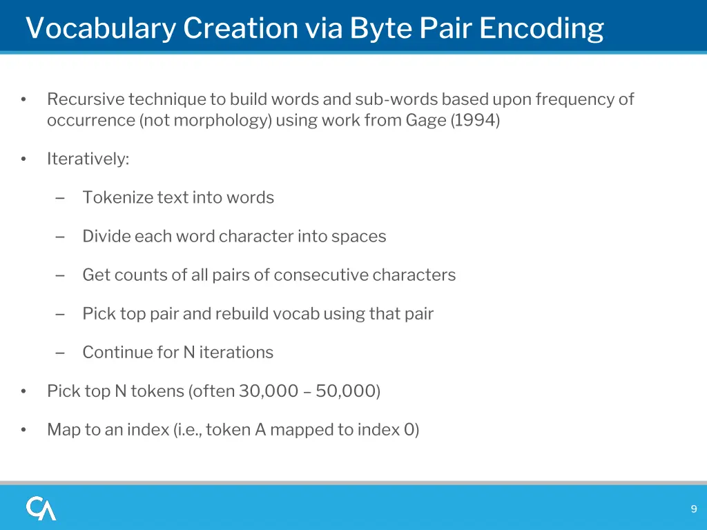 vocabulary creation via byte pair encoding