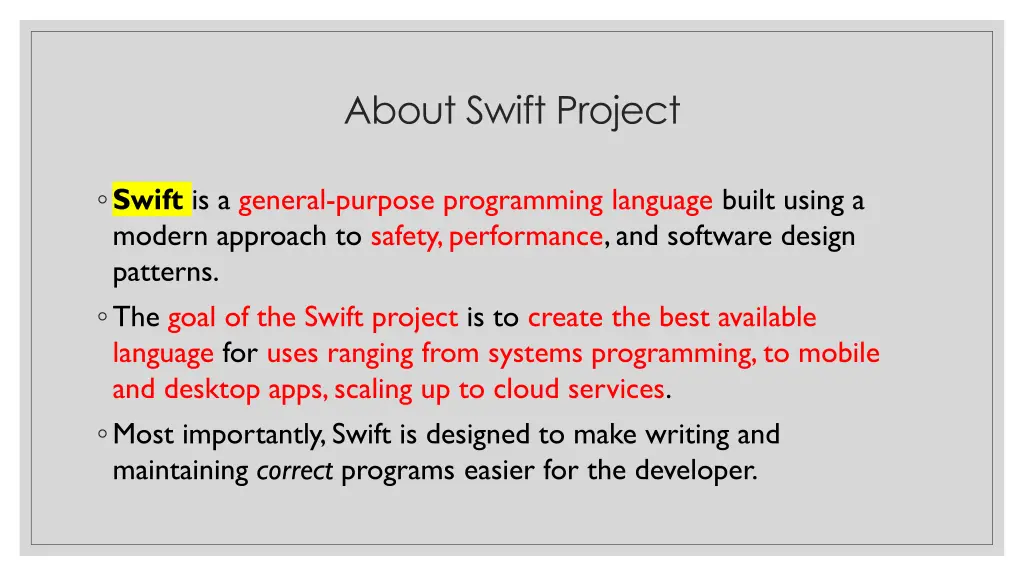 about swift project