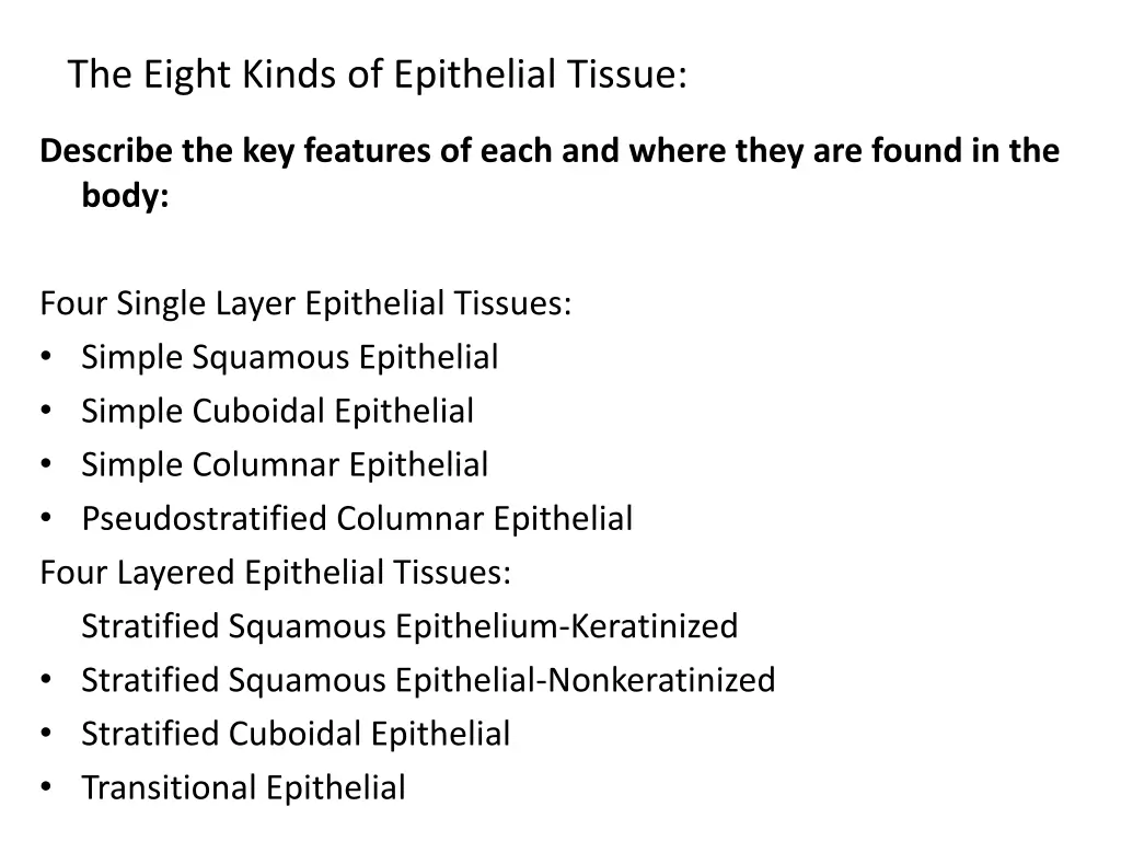 the eight kinds of epithelial tissue