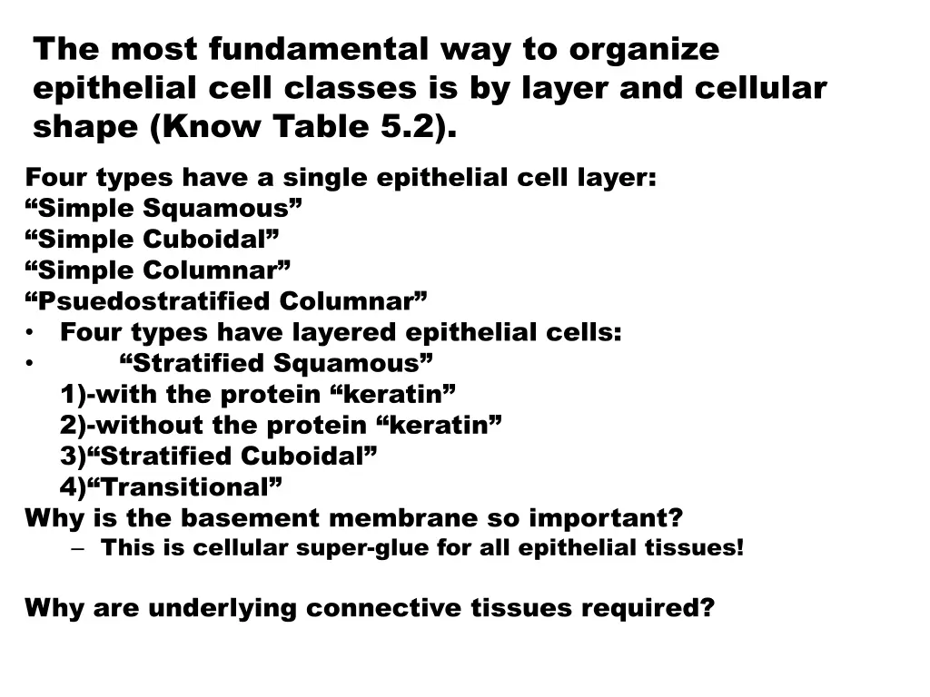 the most fundamental way to organize epithelial