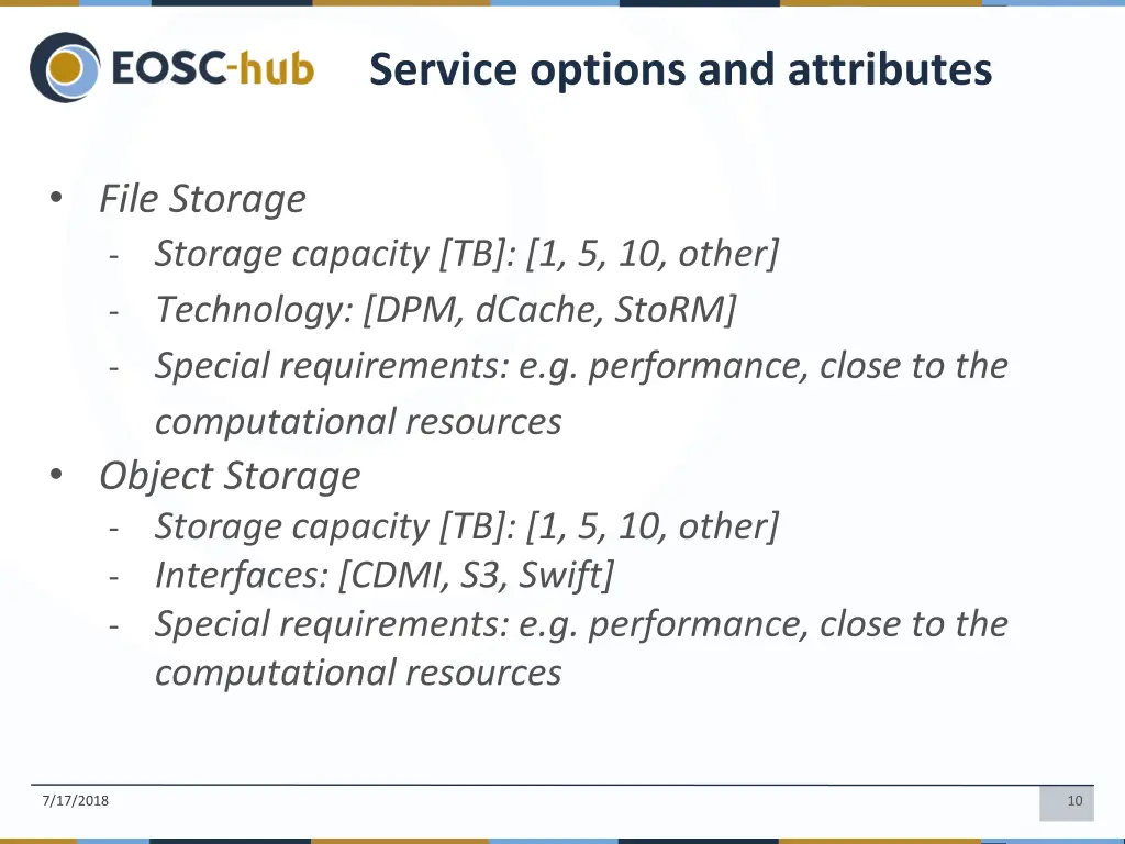 service options and attributes