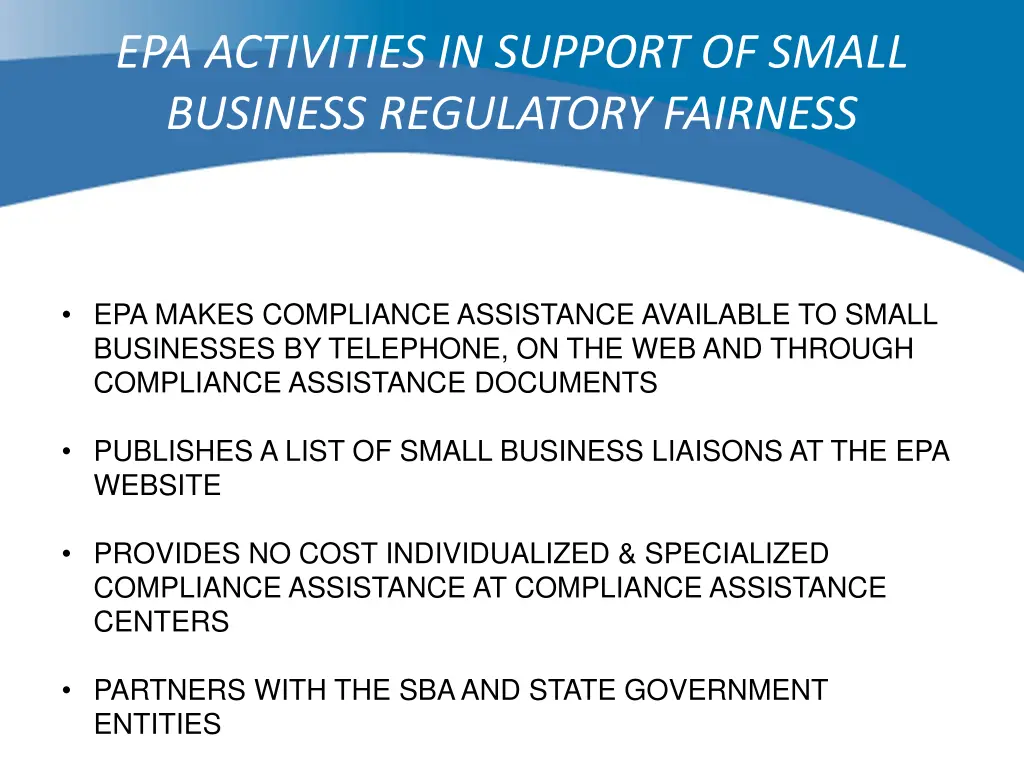 epa activities in support of small business 1