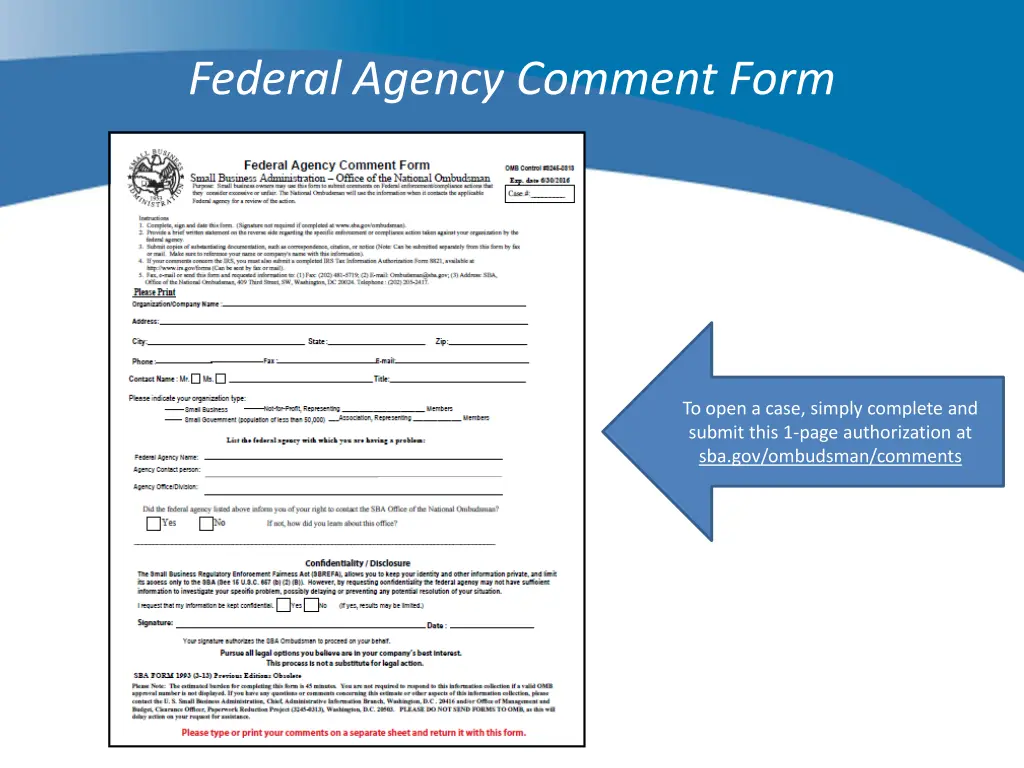 federal agency comment form