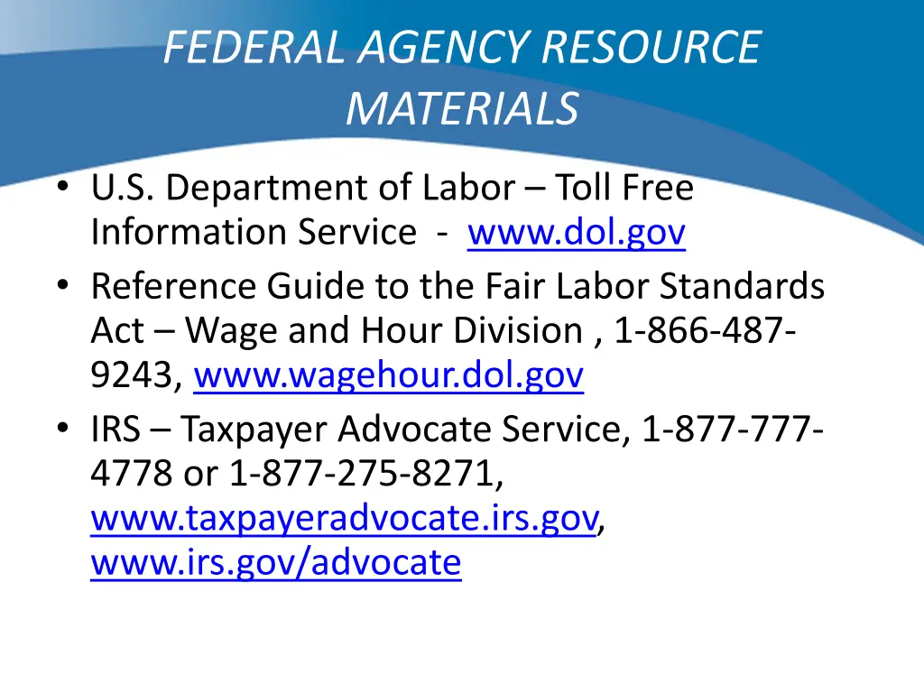 federal agency resource materials 1