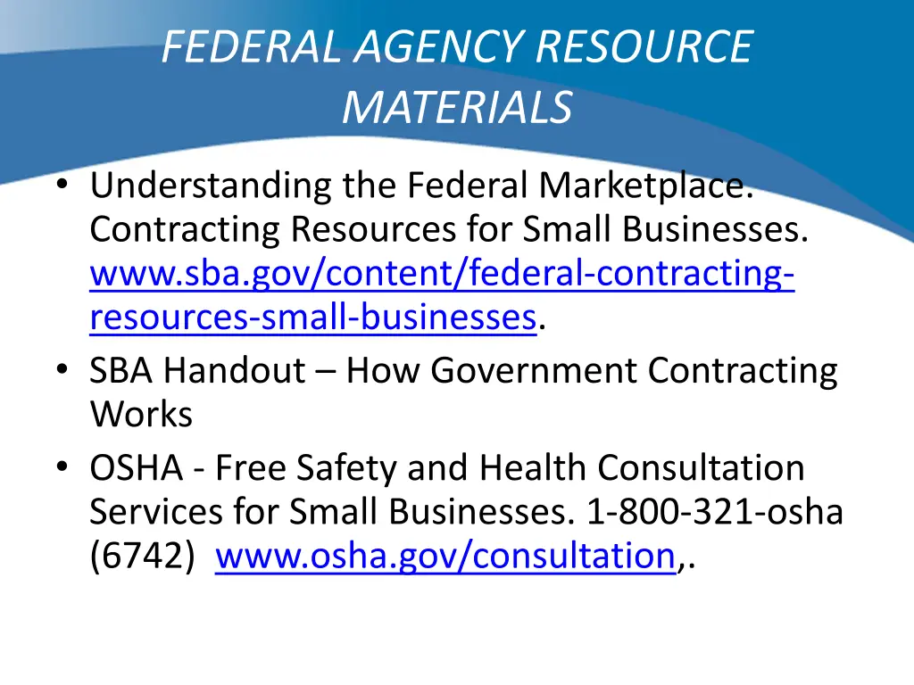 federal agency resource materials