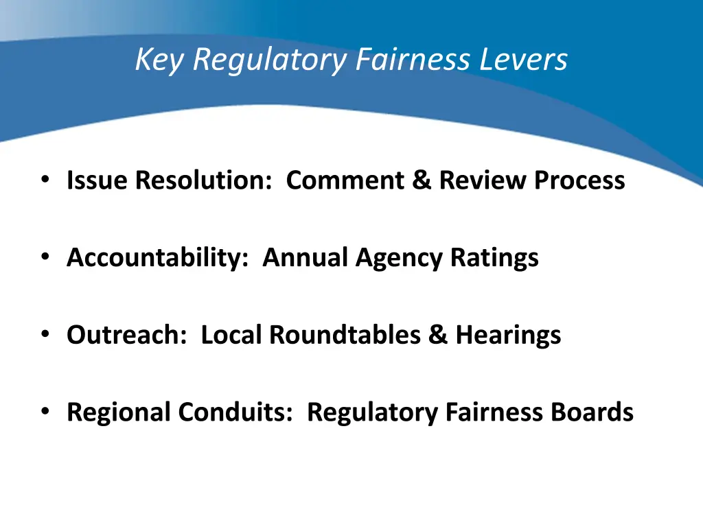 key regulatory fairness levers