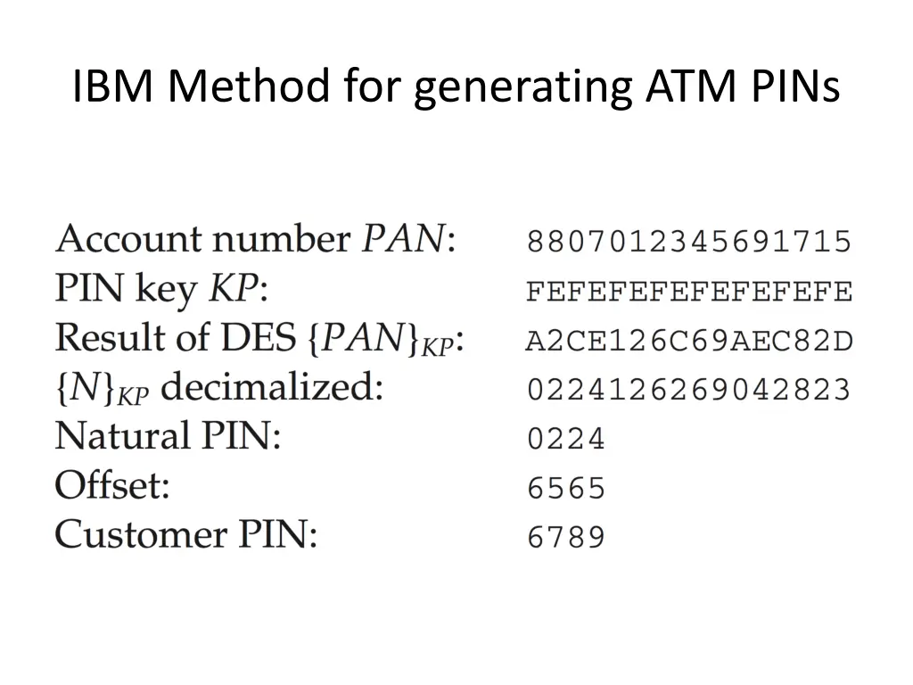 ibm method for generating atm pins