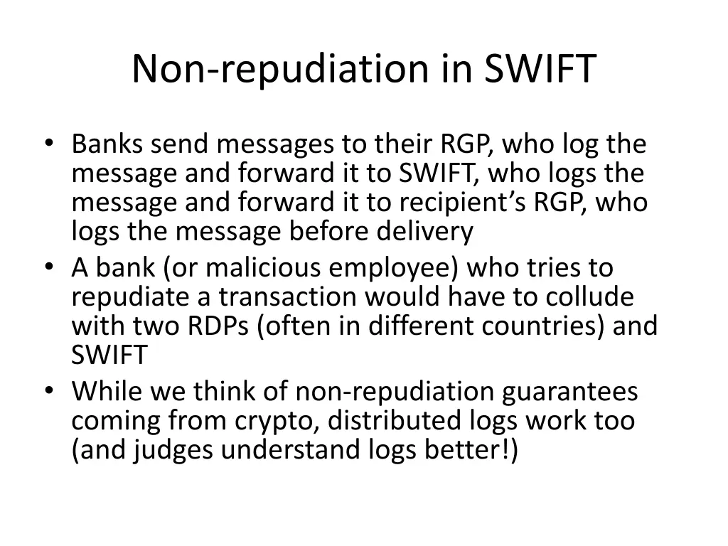 non repudiation in swift