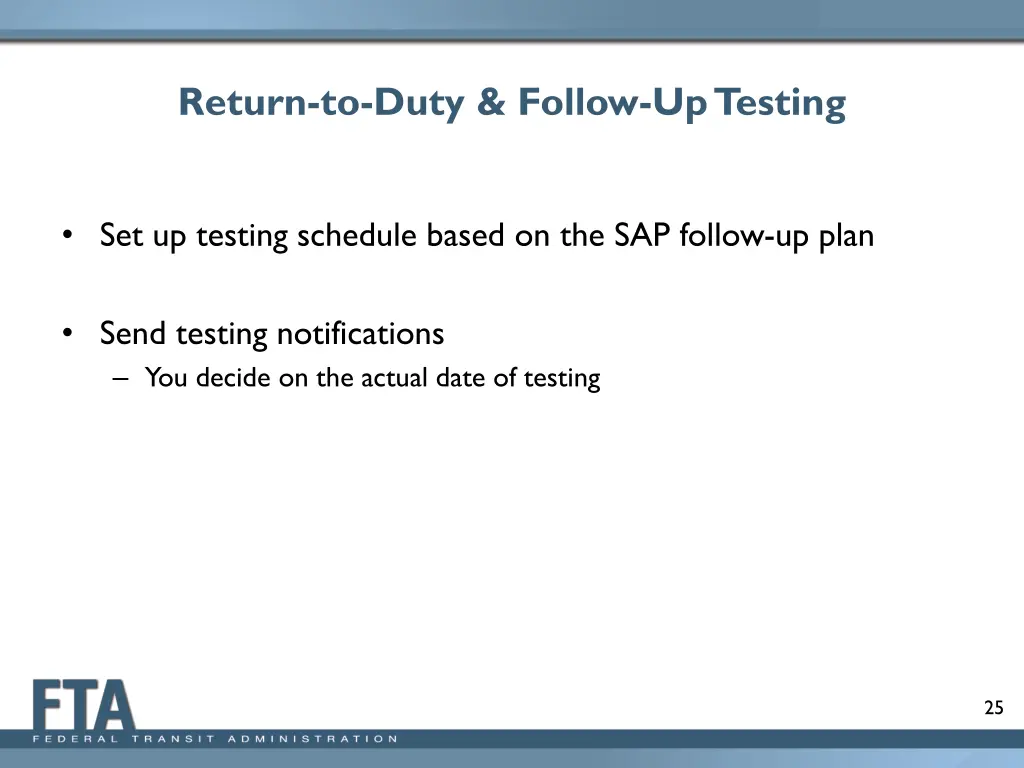 return to duty follow up testing