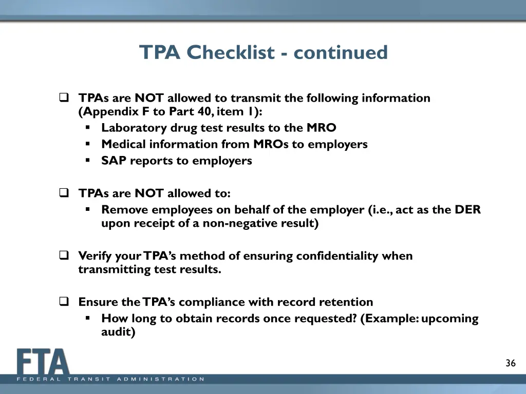 tpa checklist continued