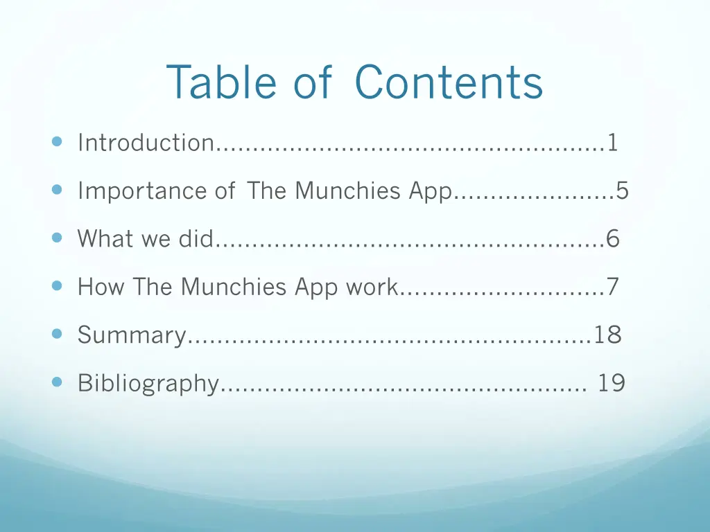 table of contents