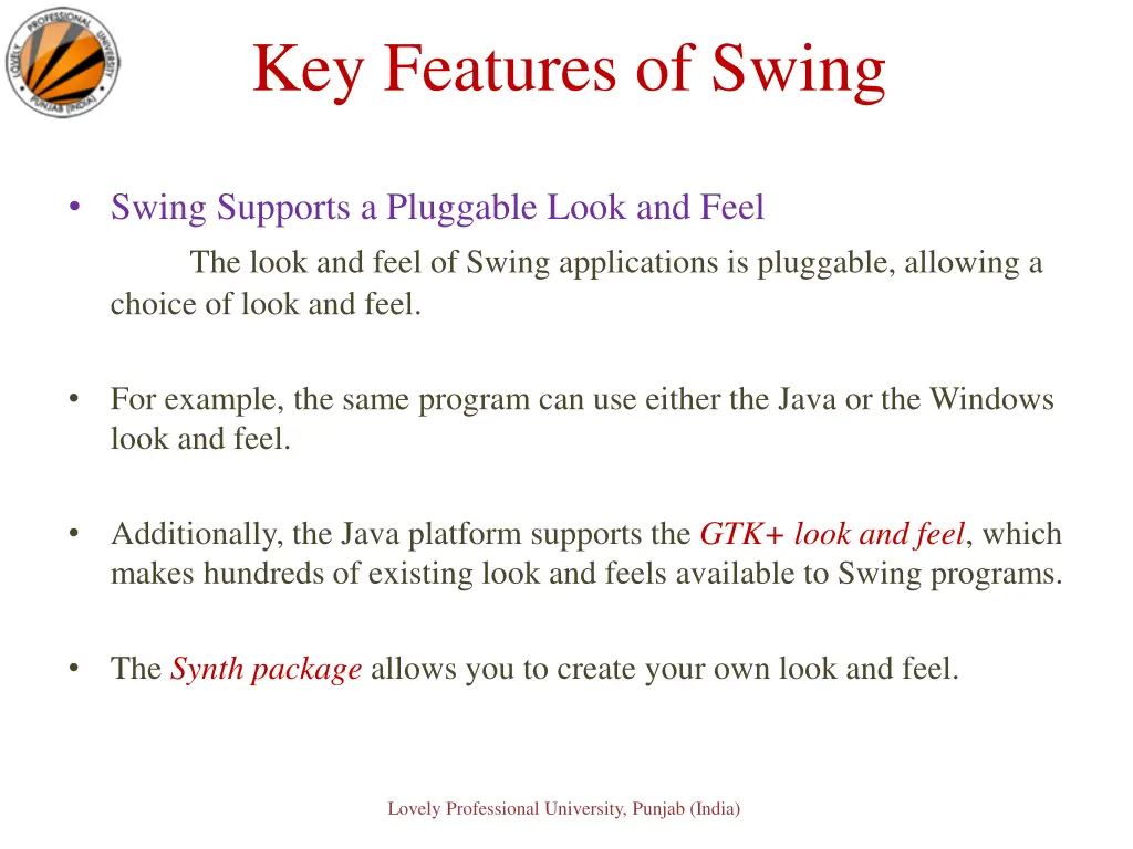 key features of swing 1