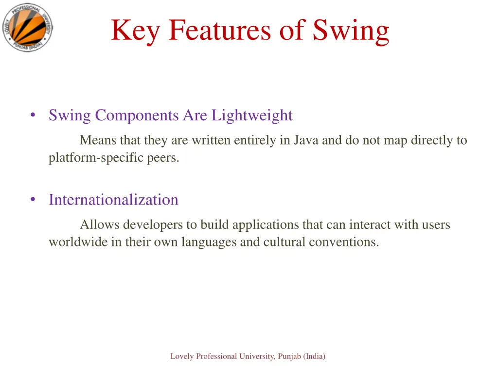 key features of swing