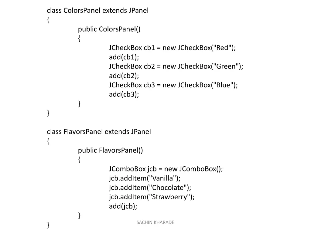 class colorspanel extends jpanel public